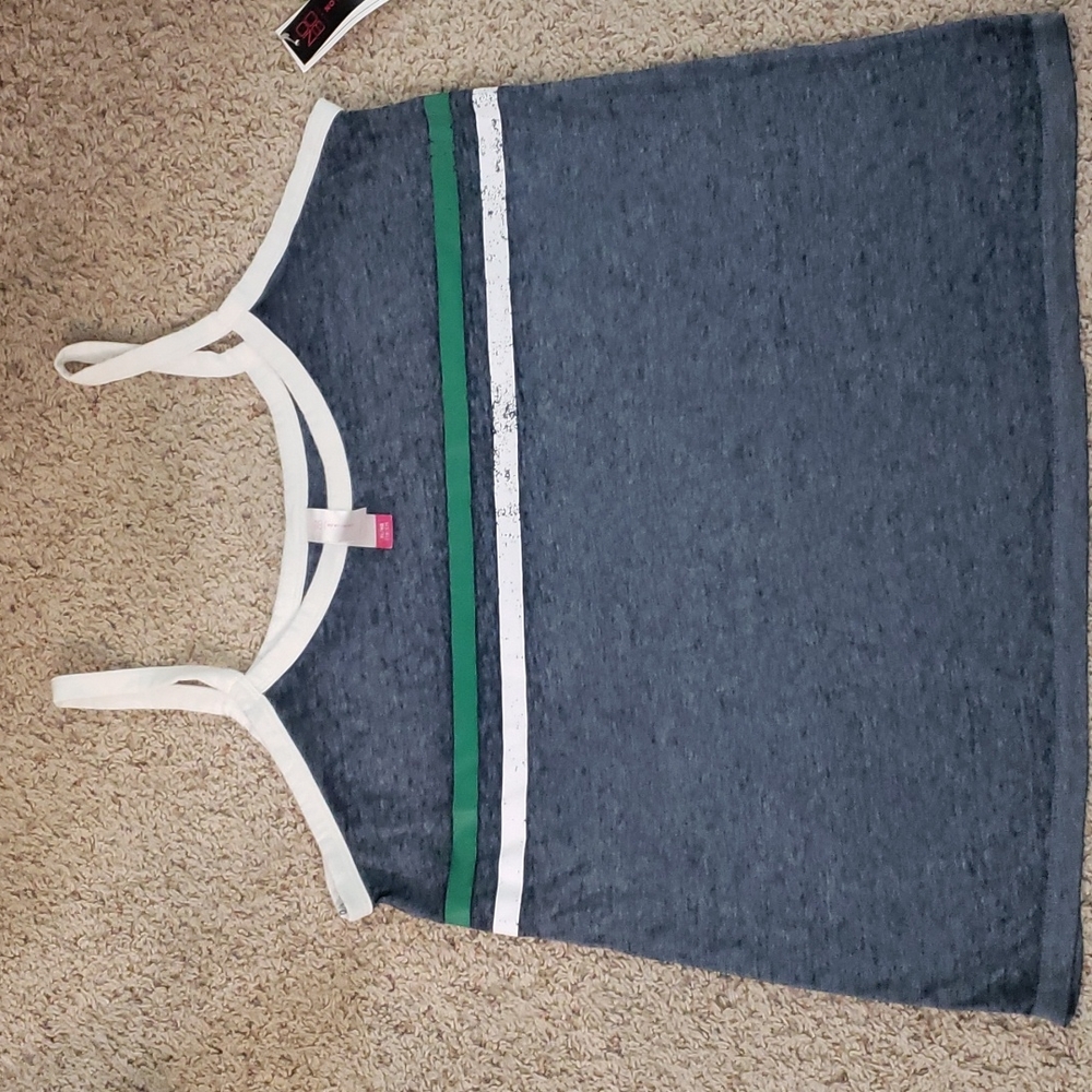 No Boundaries Varsity Stripe Ringer Cami, Blue Cove. Size XL (15-17) Plus